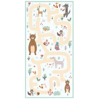 Bilderdepot24 Teppich Teppich Vinyl Kinderteppich Kinderzimmer Tiere Waldtiere lang, Läufer - bunt glatt, nass wischbar (Saft, Tierhaare) - Saugroboter & Bodenheizung geeignet bunt 70 cm x 140 cm