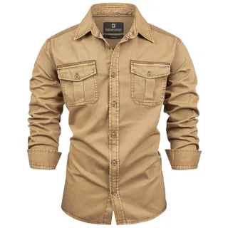 FALKENSTEJN Langarmhemd Herrenhemd - Modell Riccaldo - 100% Baumwolle – Vintage 3 Farben gelb L