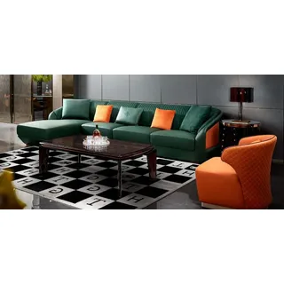 Xlmoebel Ecksofa Dunkelgrüne Wohnlandschaft aus Lederfaserstoff von XLMOEBEL, 1 Teile, Made in Europa grün