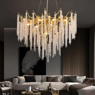 AHXIAOZN Modern Kronleuchter Kristall Leuchte,Luxus Kristall Pendelleuchte,Dimmbar Rund Kristall Hängeleuchte,für Esszimmer, Küche, Wohnzimmer, Schlafzimmer, Flur, Café,Bar(Gold,80cm)