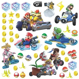 Mario Kart Wandsticker 8 Dekosticker 44 Teile Wandtattoo für Kinderzimmer und Spielzimmer (8 St) bunt
