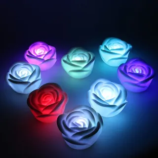 Bewinner 4 Stück LED Rosenkerzenlicht, Flammenlos, Bunte, Flackernde, Helle Teelichter, Batteriebetrieben, Gefälschte Kerzen, Teelichter für Bars, Cafés, Hochzeiten, Familientreffen