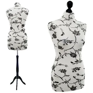 Schneiderpuppe LUCCESI/XS-XXL/Büste M (36-38) Creme-Weiss/Blumen (schwarz)/Standfuss schwarz