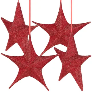 Britesta Weihnachtsstern: 4er-Set Faltbare Weihnachtssterne zum Aufhängen, rot glitzernd, Ø 40cm (zum Aufhängen, Weihnachtschmuck)
