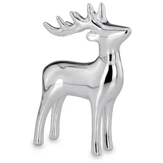 H.Bauer jun. Kleine stehende Porzellan Deko Rentier Figur - silbern glänzende Hirsch Geweih Weihnachts-Deko zum Hinstellen Höhe 11 cm