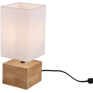Reality Leuchten LED Nachttischlampe mit Holzfuß & Stoffschirm, Höhe 30cm, dimmbar, LED wechselbar, Warmweiß, eckige Tischlampe skandinavisch für die Fensterbank, inkl. E14 LED weiß