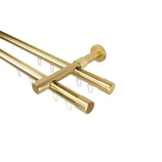iso-design Gardinenstange Innenlauf 2-läufig Wandmontage 20 mm Farbe Messing matt, Ø 20 mm, 2-läufig, Fixmaß, mit Bohren, Metall goldfarben Ø 20 mm x 200 cm