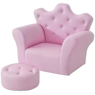 HOMCOM Kindersofa mit Ottomane, Kindercouch Prinzessinnen Kindercouch Mini Couch für Kuschelecke, Kinderzimmer, Spielzimmer, Schlafzimmer, Rosa