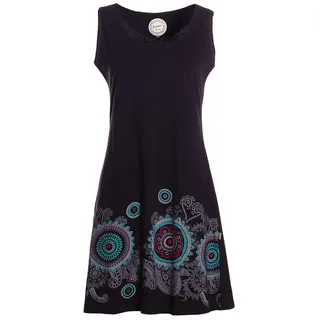 Vishes Sommerkleid Damen Hippie Mandala Print Trägerkleid Baumwolle Alternative Mode, Boho, Hippie, Ethno, Festival schwarz 36