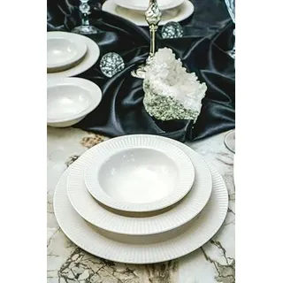 Elegantes 24-teiliges Speiseservice, 100% Porzellan, Weiß | Inklusive Servierteller, Schüsseln und Dessertteller | Mikrowellen- und spülmaschinengeeignet