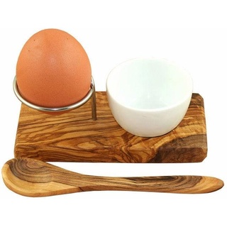 Olivenholz-erleben Eierbecher Design Plus, (Set, Eierbecher mit Eierlöffel), Olivenholz, Handarbeit braun
