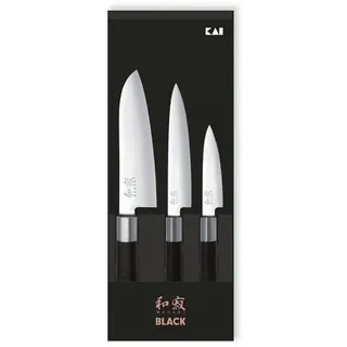 KAI Messer-Set Wasabi Black, 3-teiliges Messerset Japan schwarz|silberfarben