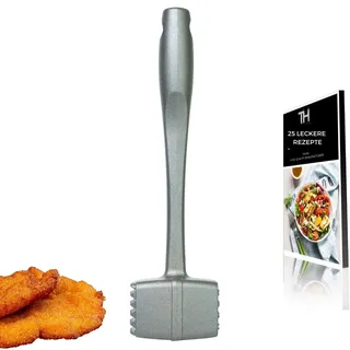 Thiru Premium Fleischklopfer - Fleischhammer für Schnitzel, Kotelett, Steak - Hammer-Kopf mit Zwei Schlagflächen - schonend für Fleisch - inkl. E-Book mit 25 Rezepten - Made in Germany