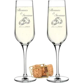 polar-effekt 2 Sektgläser mit Gravur von Namen, Datum Proseccogläser Geschenk zur Hochzeit für das Brautpaar Kristallgläser
