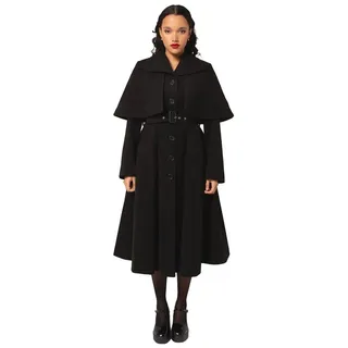 Hell Bunny Langmantel Ingrid Coat Übergangsmantel mit Cape Umhang Vintage Retro Gürtel schwarz L