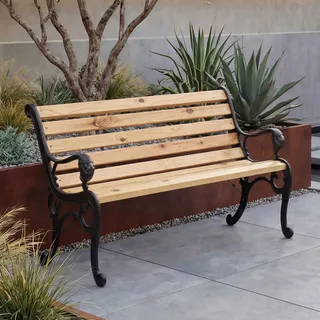 Mendler Gartenbank HWC-O25 132cm Gusseisen Holz Kiefer - Natur