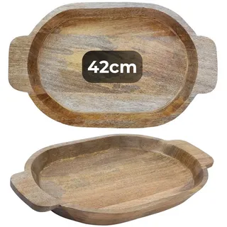 Marrakesch Orient & Mediterran Interior Dekotablett Tablett Kahla, 42x25 cm Massivholz Deko- und Serviertablett oval (1 St), Handarbeit braun