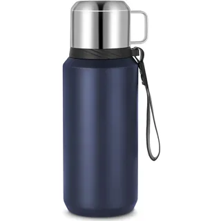 Edelstahl Thermosflasche mit Becher - 800ml Thermoskanne Doppelwandige Isolierkanne - Auslaufsicher und BPA-frei Thermos für Hält Getränke Heiß & Kalt (Blau)