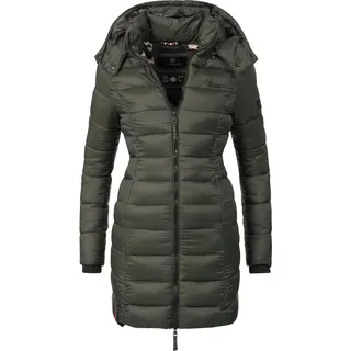 Marikoo Damen Wintermantel Warmer Steppmantel lang mit Abnehmbarer Kapuze Abendsternchen Grün Gr. XXL - XXL