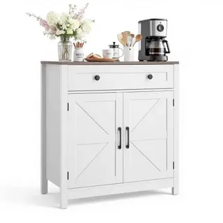 Sideboard Küchenschrank Mit Schubladen, Buffetschrank Landhaus-stil Für Wohnzimmer Eingangsbereich Küche, Aufbewahrungsschrank 75 X 37,5 X 80 Cm Küchenbuffet Buffetschrank Weiß + Braun