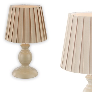 Nachttischlampe mit Stoffschirm Textil-Lampenschirm Dekolampe (Nachttischleuchte – Tischleuchte – Tischlampe - Höhe 28 cm – Beige - E14 Fassung - 40 Watt)