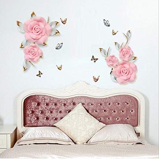 COVPAW® Wandtattoo Wandaufkleber Rosa Rose Blumenranke Wandsticker Wandbild Bilder Wohnzimmer Schlafzimmer Deco
