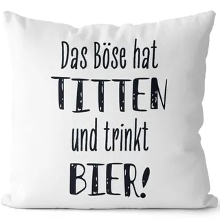 JUNIWORDS Kissen, Das Böse hat Titten und trinkt Bier, Weiß-Rosa, 2-farbig (1006248)