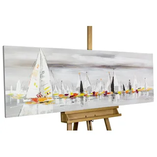 KUNSTLOFT Gemälde Durch die sieben Meere 150x50 cm, Leinwandbild 100% HANDGEMALT Wandbild Wohnzimmer grau