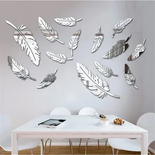 Set Mit 14 Großen Silbernen 3d-acryl-spiegel-wandaufklebern, Perfekt Für Moderne Schlafzimmer Und Wohnzimmer
