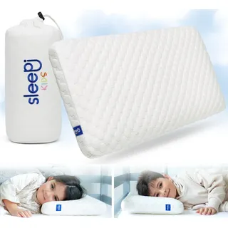 SLEEPI Nackenstützkissen Kids Comfort Kopfkissen, Füllung: Viscoschaum (Memory Foam), Bezug: Tencel®, Rückenschläfer, Seitenschläfer, Bauchschläfer, 60 x 30 x 7cm, ergonomisches Kinderkissen, Kindernackenstützkissen weiß
