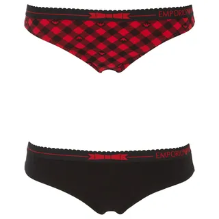 Emporio Armani Damen Tartan Christmas Cotton 2-Pack Brasilian Unterwäsche, Vichy Rosso/Nero, M - M