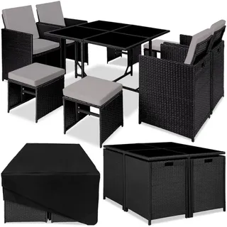 tectake Sitzgruppe Bilbao, (Set, 9-tlg), Tisch- und Stuhl Set grau|schwarz