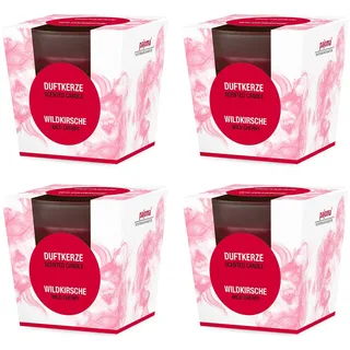 pajoma® Duftkerze 4er Set, Wildkirsche - im satinierten Glas | 4x 120g Wachsgewicht, Brenndauer: 25 Stunden, in edler Geschenkverpackung | Premium Qualität