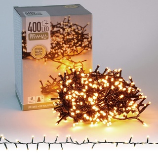 ECD Germany LED Cluster Lichterkette 8m 400 LEDs Extra Warmweiß, 8 Modi, Strombetrieb, IP44 Wasserdicht, Innen- und Außen, Weihnachtsbeleuchtung Weihnachtsbaum Clusterlichterkette Büschellichterkette