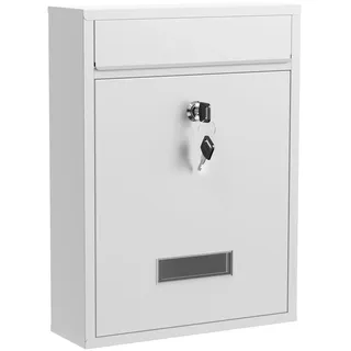 Wiltec Briefkasten weiß V10 Postkasten mit Namensschild, großem Briefschlitz und 2 Schlüsseln Wandbriefkasten aus pulverbeschichtetem Stahl