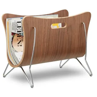 Relaxdays Zeitungsständer aus Holz braun gebogen