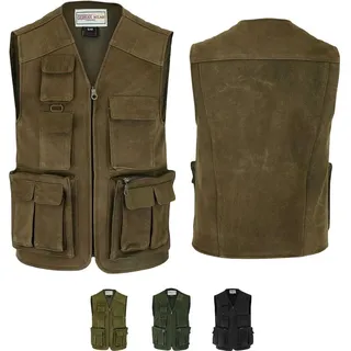 German Wear Jagdweste GW650 Jagd Lederweste Jagdweste Angelweste Angler Weste Jägerweste braun 56/2XL