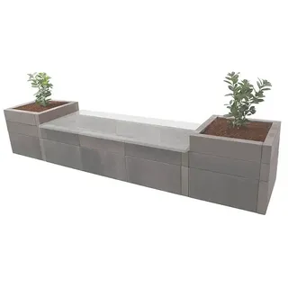 EHL Creaform Pflanzkübel eckig + Sitzbank  (321 x 67 x 60 cm, Steingrau, Beton)