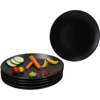 MamboCat Panther 6er Set Speiseteller schwarz I Ø 27,5cm I matte Steingut-Essteller für 6 Personen I große Teller zum Grillen & Co. I Geschirr für Frühstück, Mittag, Kaffee & Abendbrot