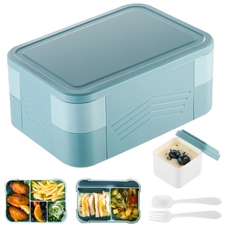 CALIYO Lunchbox Lunchbox Kinder, 1550ML Brotdose Kinder mit Fächern, Auslaufsicher Bento Box Jausenbox für Picknick Arbeit Reisen blau