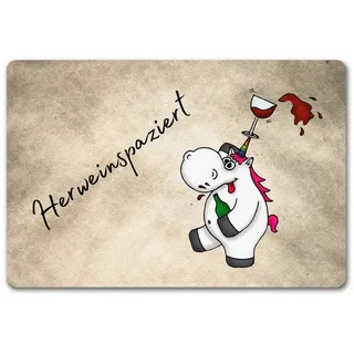 speecheese Fußmatte Einhorn Wein Fußmatte in 40x60 cm ohne Rand mit Spruch Herweinspaziert 40 cm