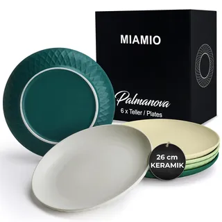 MIAMIO - 6er Geschirrset/Teller Set modern aus Keramik für 6 Personen - Palmanova Kollektion (Grün, Große Teller (6x))