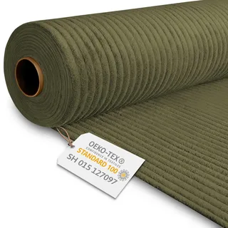 DreamRoots Cordstoff Meterware, Breitcord, Dark Olive, Laufmeter | Polsterstoff, Möbelstoff, 380 g/m2, 140 cm breit, Stoff zum Beziehen, für Möbel & DIY, weich