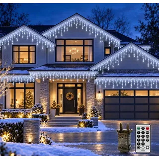 CERIAL 20M 540LEDs Eisregen Lichterkette Außen Weihnachten Lichtervorhang mit Stecker,Eiszapfen Lichterkette Weihnachtsbeleuchtung Wasserdichte mit 108 Tropfen für Outdoor Urlaub Hochzeit,Weiss