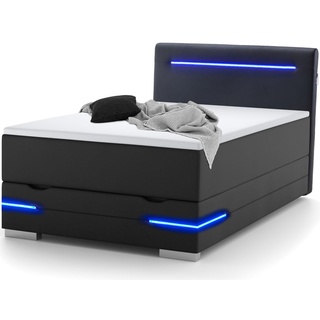 Dallas Boxspringbett 120x200 mit Bettkasten, LED Beleuchtung und USB Anschluss- bequemes LED-Bett mit einzigartiger Optik - Stauraumbett 120 x 200 cm