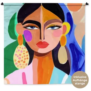 MuchoWow Wandteppich Porträt - Frau - Modern, Quadratisch, Höhe: 3 mm, Wandtuch, Wanddekoobjekt, 120x120 cm Quadratisch | 120 cm x 120 cm x 3 mm