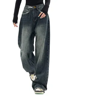 CzooM Damen High Waist Jeans Y2K E-Girl Frauen Jeanshosen Gradient Baggy Jeans Vintage Wide Leg Jeans Schlaghose 90er Jahre (Color : Blue, Size : M)