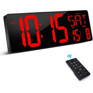 XREXS Wanduhr Digitale Groß mit Fernbedienung, 16,5'' Wanduhr Digital Uhr mit LED-Display, Digitale Wanduhr mit Einstellbarer Helligkeit, Wanduhr mit Uhrzeit/Datum/Temperatur