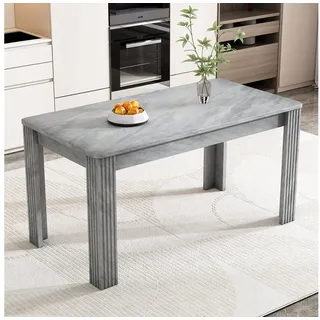 IDEASY Esstisch Moderner Eichenholz-Esstisch 4-beinig Rechteck Betonoptik grau