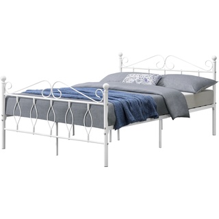 [en.casa] Metallbett Abolda 140x200 cm Doppelbett bis 300kg Weiß